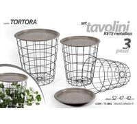 SET TAVOLINI 3 PEZZI IN RETE METALLICA TORTORA H 52-H 47-H 42 GIM-731402
