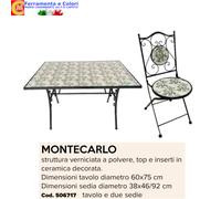 Set Tavolino + 2 Sedie MOSAICO Ceramica Decorativa Da Esterno Balcone Giardino