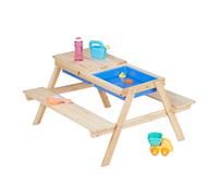 Relaxdays Tavolino da Bambini in Set con Panche da Esterno, Tavolo Picnic da Giardino, HLP: 50x89x86 cm, Legno, Naturale, Plastica