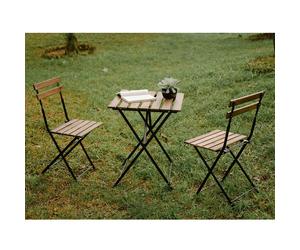 Set tavolino con 2 sedie in acciaio e legno da balcone giardino Bistrot Woody