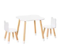Set Tavolino con 2 Sedie per Bambini a Forma di Orsetto in Legno di Pino e MDF Bianco