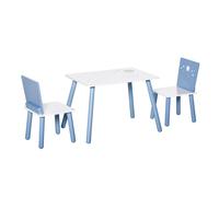 Set Tavolino con 2 Sedie per Bambini in Legno Azzurro e Bianco