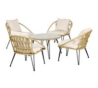 Set Tavolino con Vetro Temperato e 4 Sedie con Cuscini da Giardino in Acciaio e PE Rattan Giallo Nero e Beige