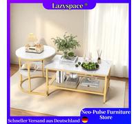 Set tavolino da caffè moderno ed elegante Lazyspace, 2 pezzi di cerchio strutturato in marmo + tavolino da salotto rettangolare con spazio di archiviazione Black