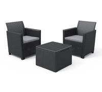 Set Tavolino e 2 Poltrone da Giardino Effetto Rattan Keter Claire Balcony Antracite - 213804