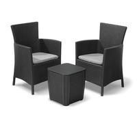 Set Tavolino e 2 Poltrone da Giardino Effetto Rattan Keter Iowa Balcony Antracite