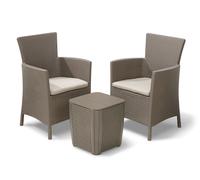 Set Tavolino e 2 Poltrone da Giardino Effetto Rattan Keter Iowa Balcony Cappuccino