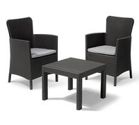 Set Tavolino e 2 Poltrone da Giardino Effetto Rattan Keter Salvador Balcony Antracite