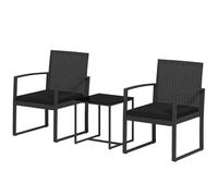Set Tavolino e 2 Sedie da Giardino Effetto Rattan Nero