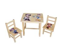 Set Tavolino e Sedie Cameretta Bambini in Legno di Pino Disegnato a Mano, Banchetto Gioco Attività (Minnie)
