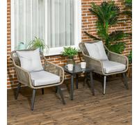 Set Tavolino e Sedie da Giardino 3 Pezzi in Rattan PE e Acciaio con 2 Sedie Moderne e 1 Tavolino da Caffè, Grigio Description:Con questo bellissimo set da giardino in rattan da 3 pezzi di Outsunny, av
