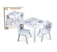 Teorema 40646 - Tavolino con 2 Sedie per bambini, in Legno, Dimensione: 59x59x45cm, Sedie Max. 25kg, con disegni di animali.