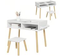 Set Tavolino per Bambini con Sgabello Abbinato, Banchetto Scuola con Superficie per Costruzioni, Piano Liscio e Rotolo di Carta, Bianco Description:Trasforma i momenti di gioco dei più piccoli con il 