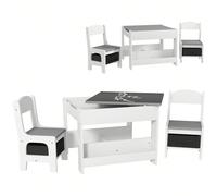 Set Tavolino per Bambini e 2 Sedie, Piano del Tavolo 2 in 1 con Lavagna, Contenitori e Vano Libreria, Grigio Description:Crea lo spazio perfetto per liberare la creatività e il divertimento dei più pi