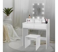 Set tavolino per trucco specchio LED con sedia toeletta make-up legno MDF bianco