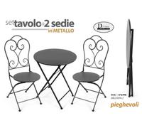 SET TAVOLO + 2 SEDIE METALLO NERO GIARDINO TERRAZZO VERANDA PIEGHEVOLE D73/73Hcm