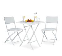 BAKAJI Set Tavolo Tavolino Pieghevole 62 x 62 cm + 2 Sedie Pieghevoli Arredo Esterno Giardino Terrazzo Struttura in Acciaio Inox e Sedute in Polyrattan (Bianco)