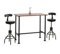 Set tavolo + 2x sgabelli bar HWC-N21, industriale poggiapiedi girevole regolabile, ecopelle metallo - marrone, nero