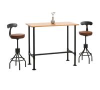 Set tavolo + 2x sgabelli bar HWC-N21, industriale poggiapiedi girevole regolabile, ecopelle metallo - naturale, marrone
