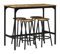 Set Tavolo Alto e 4 Sgabelli in MDF e Metallo Marrone e Nero