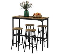 Set Tavolo Alto Rettangolare con Sgabelli in MDF e Acciaio Nero e Marrone