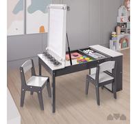 Set tavolo artistico per bambini 3 in 1 e 2 sedie, tavolo da attività con contenitore, trasformazione del cavalletto 5 tazze di vernice, 6 contenitori portaoggetti, rotolo di carta