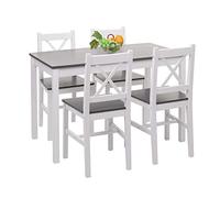 Set Tavolo con 4X sedie Country Classica Cucina Soggiorno HWC-F77 Legno massello Bianco e Grigio