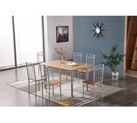 SET TAVOLO CON 6 SEDIE EFFETTO LEGNO CHIARO 140X80 Cm
