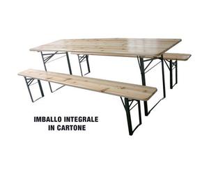 Set Tavolo con Panche Birreria 2 Gambe Domus 200 x 60 cm 76 cm 3 Pezzi