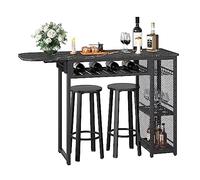 Set tavolo da bar con 2 sgabelli da bar, tavolo da pranzo con supporto per bicchieri da vino e ripiano, tavolo da cucina in stile industriale, tavolo da bar e bistrot (nero)