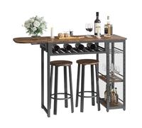 Set tavolo da bar con 2 sgabelli da bar, tavolo da pranzo con supporto per bicchieri da vino e ripiano, tavolo da cucina in stile industriale, tavolo da bar e bistrot (marrone)
