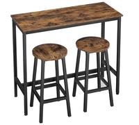 Set tavolo da bar, tavolo da bar con 2 sgabelli, tavolo alto con sgabelli da bar | Set moderno da 3 pezzi, salvaspazio, portata fino a 100 kg, con poggiapiedi | 100×40×90 / Ø 32×H 65 cm Rustico/Nero