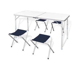 Set Tavolo da Campeggio Pieghevole con 4 Sedie Regolabili 120 x 60 cm