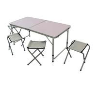 SET PIEGHEVOLE DA ESTERNO TAVOLO 4 SGABELLI CAMPEGGIO PICNIC IN ALLUMINIO GRIGIO