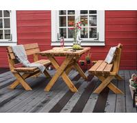Set tavolo da cm 149x75 e due panche da cm 149x66 SET ATENE in legno di pino imp