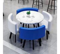 Set tavolo da conferenza rotondo moderno con 4 sedie 77 x 75 cm, pronto all'uso, in legno e cotone e pelle, ideale per uffici e sale riunioni