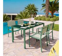 Set Tavolo Da Esterno 150x80x74h Cm Con 4 Sedie Minimal Verde