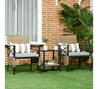 Set tavolo da giardino Outsunny in 3 pezzi e 2 sedie in rattan con 2 cuscini