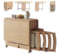 Set tavolo da pranzo allungabile in legno con 4 sedie, design salvaspazio a forma di foglia per casa, soggiorno o ristorante, 1,4 m