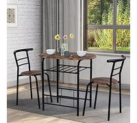Set tavolo da pranzo compatto - Seduta con portabottiglie integrato, struttura in metallo, tavolino da bar e sedie in legno per cucina, design salvaspazio per sale da pranzo