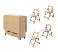 Set tavolo da pranzo con 4 sedie e ruote, pieghevole ed estensibile, salvaspazio, mobili da cucina per piccole sale da pranzo