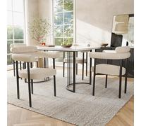 Set tavolo da pranzo e sedia con gambe da tavolo in metallo, con poltrone cave in camoscio color crema, adatto per ristoranti, elegante e confortevole, set da 5 pezzi