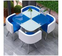 Set tavolo da pranzo in vetro temperato con 4 sedie, design rotondo/quadrato, per cucina, bar, balcone, camera da letto, ufficio e sala da biliardo, mobili eleganti e durevoli