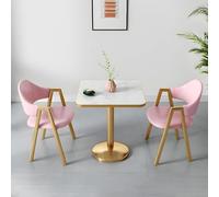 Set tavolo da pranzo - moderno tavolo quadrato bianco con base a piedistallo in metallo dorato e sedie imbottite per soggiorno e sala da pranzo