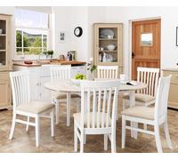 Set tavolo da pranzo ovale rotondo allungabile con 6 sedie imbottite con schienale alto, mobili da cucina in legno bianco di qualità, si estende da 115 a 160 cm per pasti in famiglia
