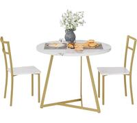 Set tavolo da pranzo per 2, tavolo da cucina e sedie per 2, 3 pezzi tavolo da colazione e sgabello set per piccola stanza, appartamento, sala da pranzo, studio, marmo bianco oro