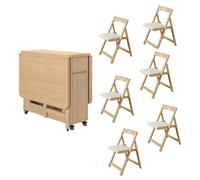 Set tavolo da pranzo pieghevole, 1,4 m, tavolo allungabile in legno con 4 sedie, perfetto per cucina, soggiorno, ristorante, soluzione salvaspazio per mobili