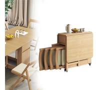 Set tavolo da pranzo pieghevole 3 in 1 con 4/6 sedie - Scrivania allungabile convertibile con ruote e cassetto portaoggetti, postazione di lavoro multifunzionale con ruote bloccabili(Wood,4 Chairs)