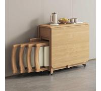 Set Tavolo Da Pranzo Pieghevole Con Cassetto Portaoggetti E 4 Sedie, Tavolo Allungabile Con Prolunghe Sospese, Salvaspazio For Casa, Soggiorno E Ristorante(Natural)