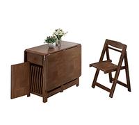 Set tavolo da pranzo pieghevole e sedie con estensione a ribalta, ruote e cassetto, design in legno massello, salvaspazio, set da cucina a isola